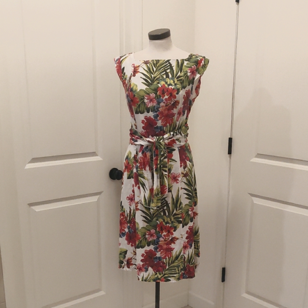 Piazza Del Tempio Floral Print Sleeveless Artsy Shift Linen Dress Sz M